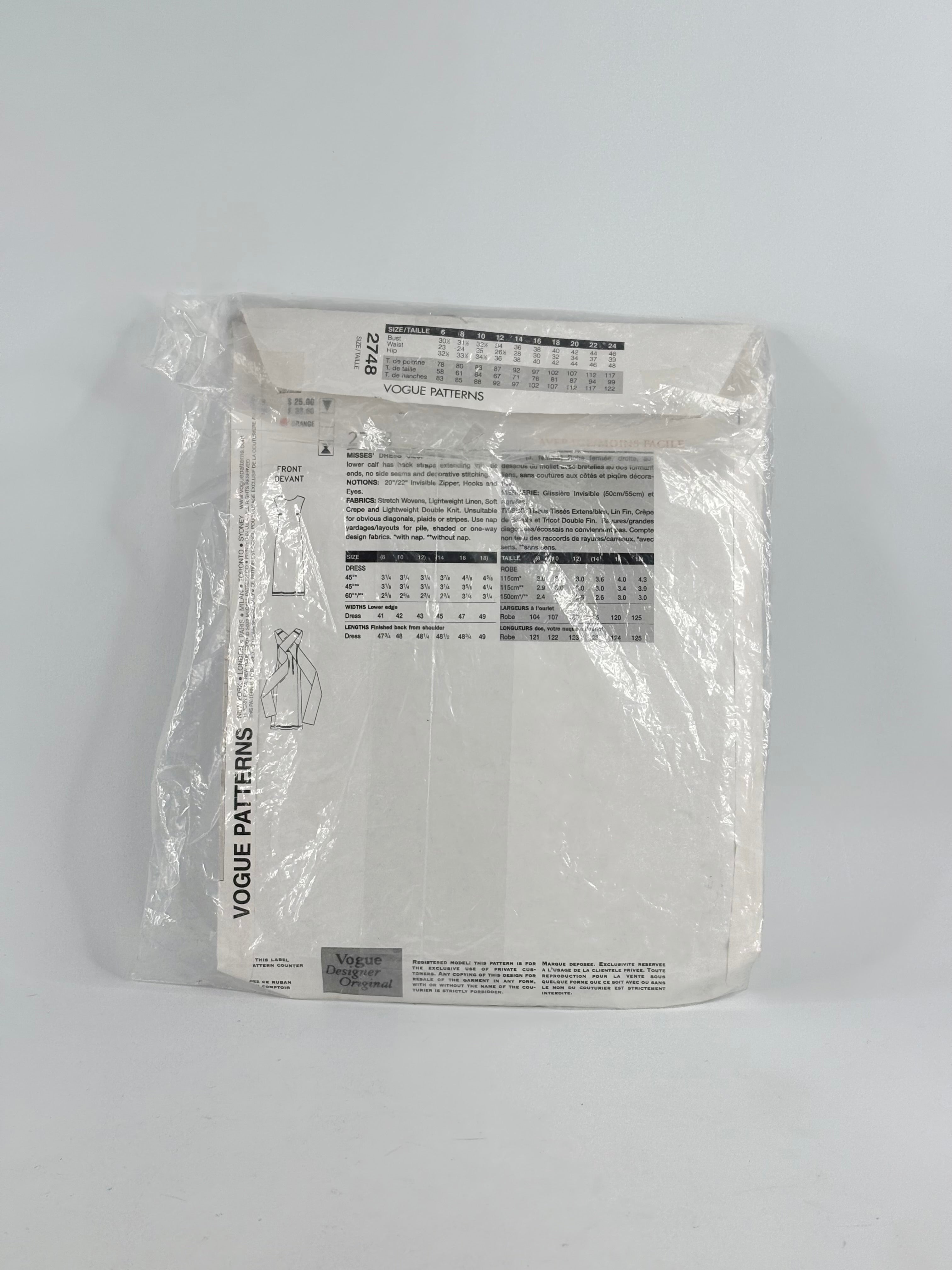 Vogue Designer Original Issey Miyake Dress: No. 2748 - Size 8/12