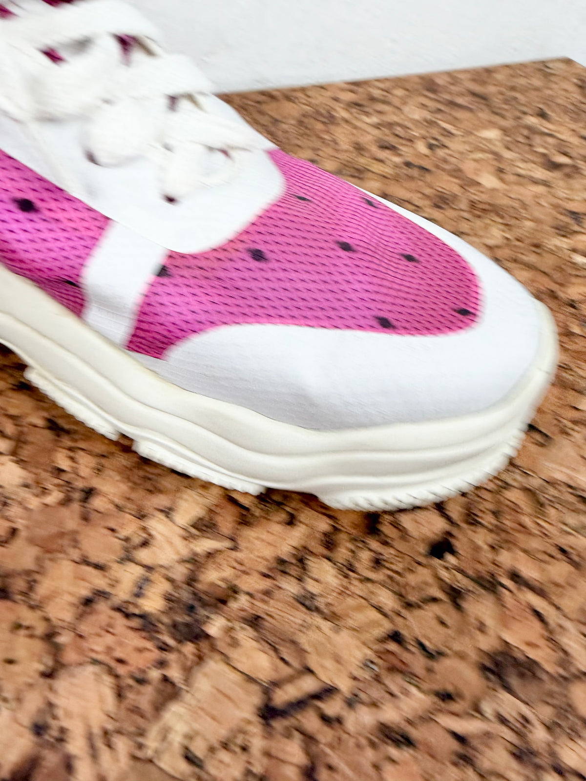 Red Valentino Pink & White Polka Dot Motif See-Through Lace Up Sneakers - EU36
