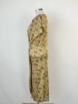 Ibis Peekaboo Olive Green Floral Midi Dress - AU10/12