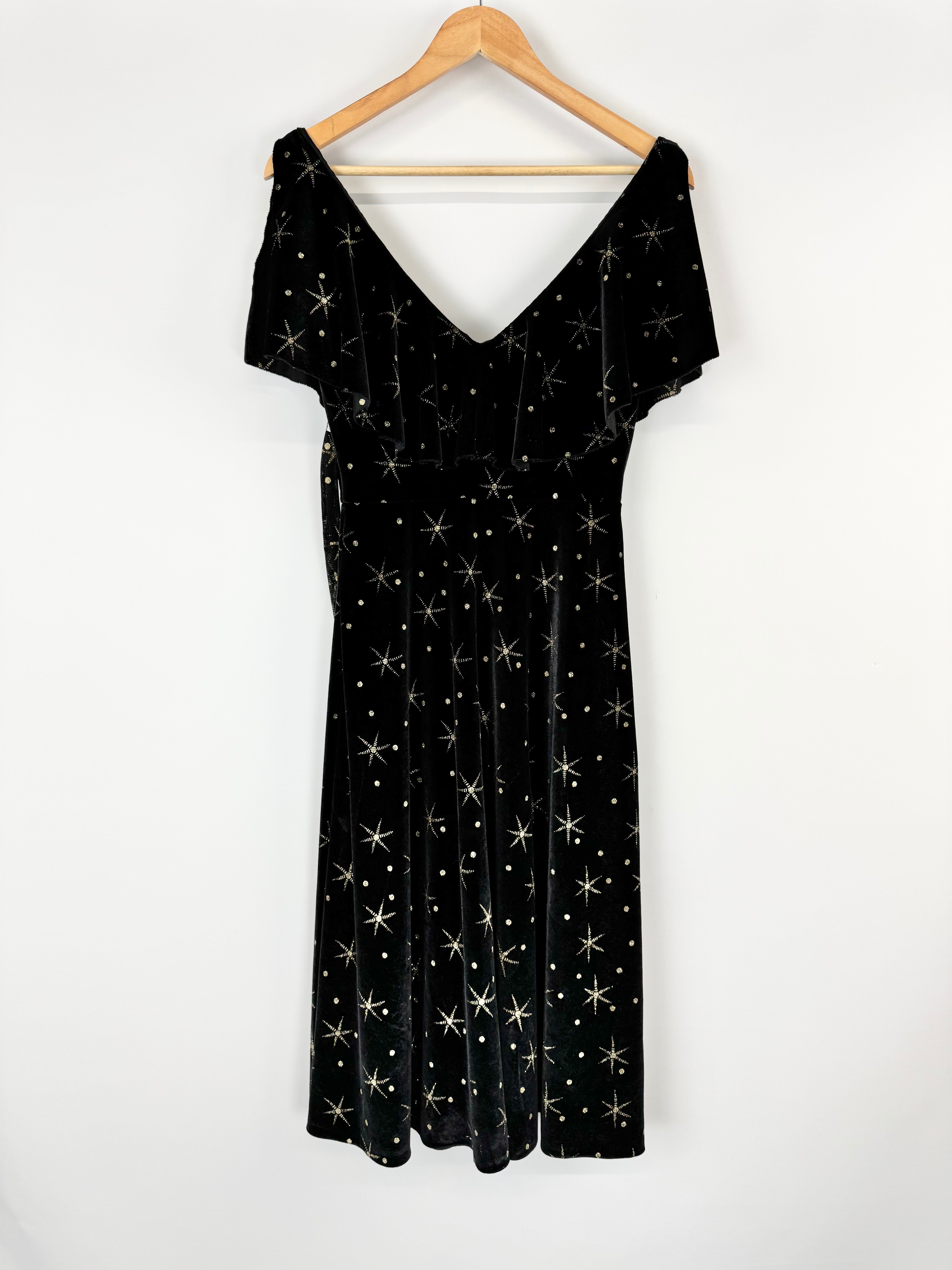 Glamaxy Australia Black Velvet Star Patterned Midi Dress - AU8