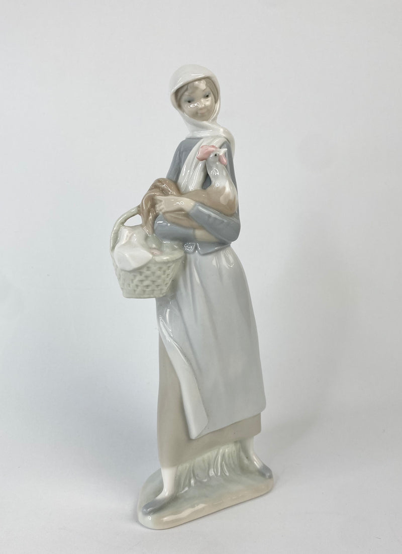 LLadro Girl Holding Hen Figurine