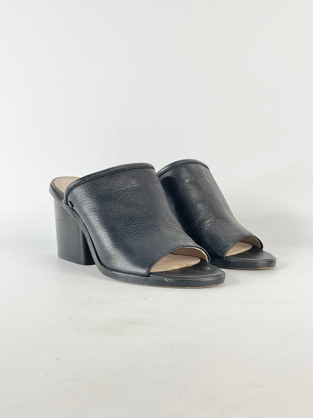 Mimco Black Leather Peep Toe Mules EU37