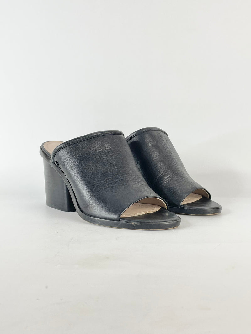 Mimco Black Leather Peep-Toe Mules - EU37