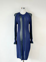 3.1 Philip Lim Deep Blue Crew Neck Crochet Midi Dress - AU10