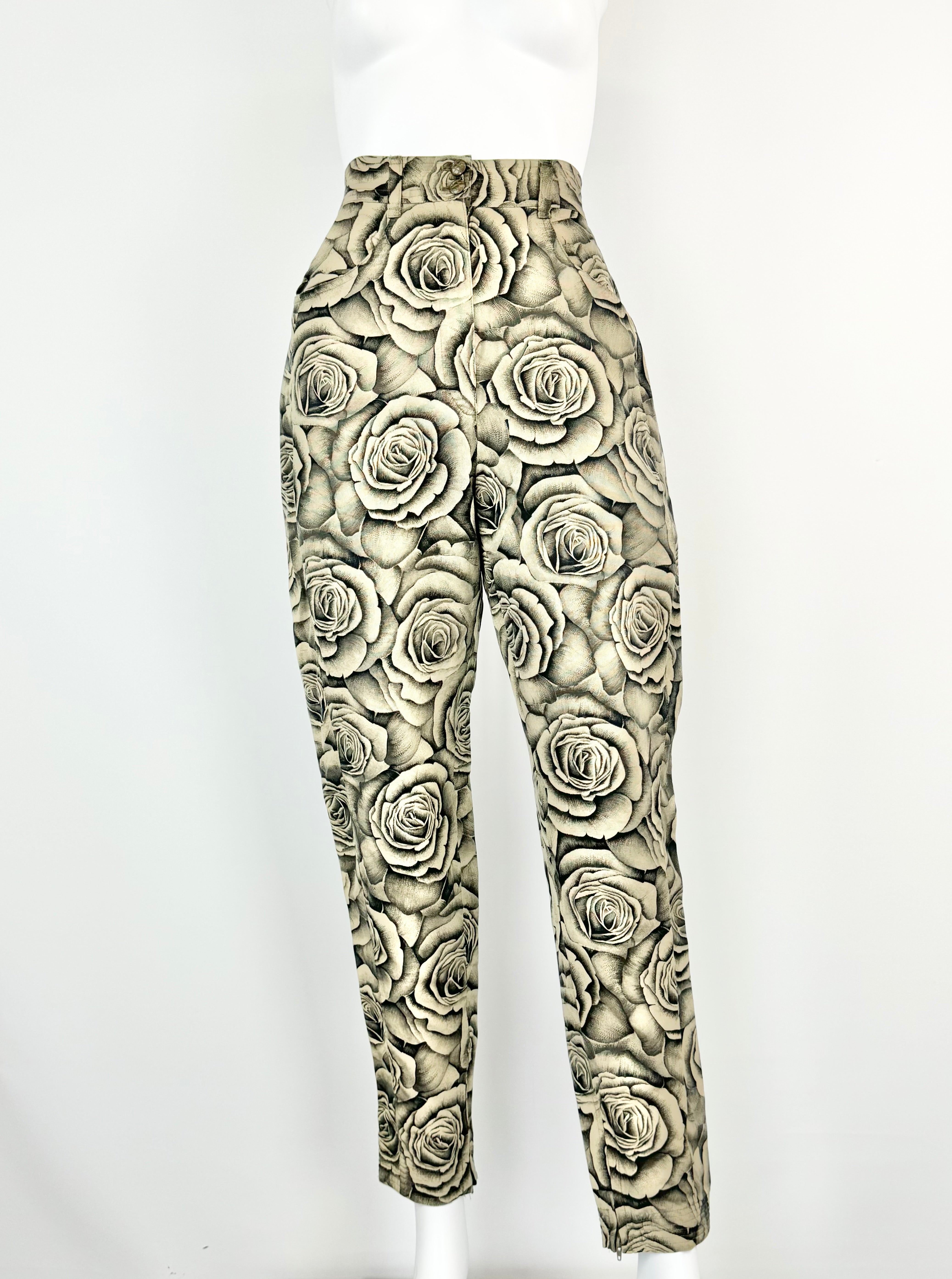 Vintage Gianni Versace Sepia Rose Patterned Slacks - AU6/8