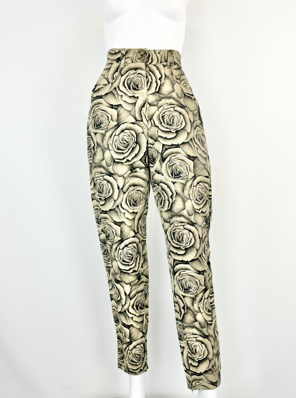 Vintage Gianni Versace Sepia Rose Patterned Slacks - AU6/8