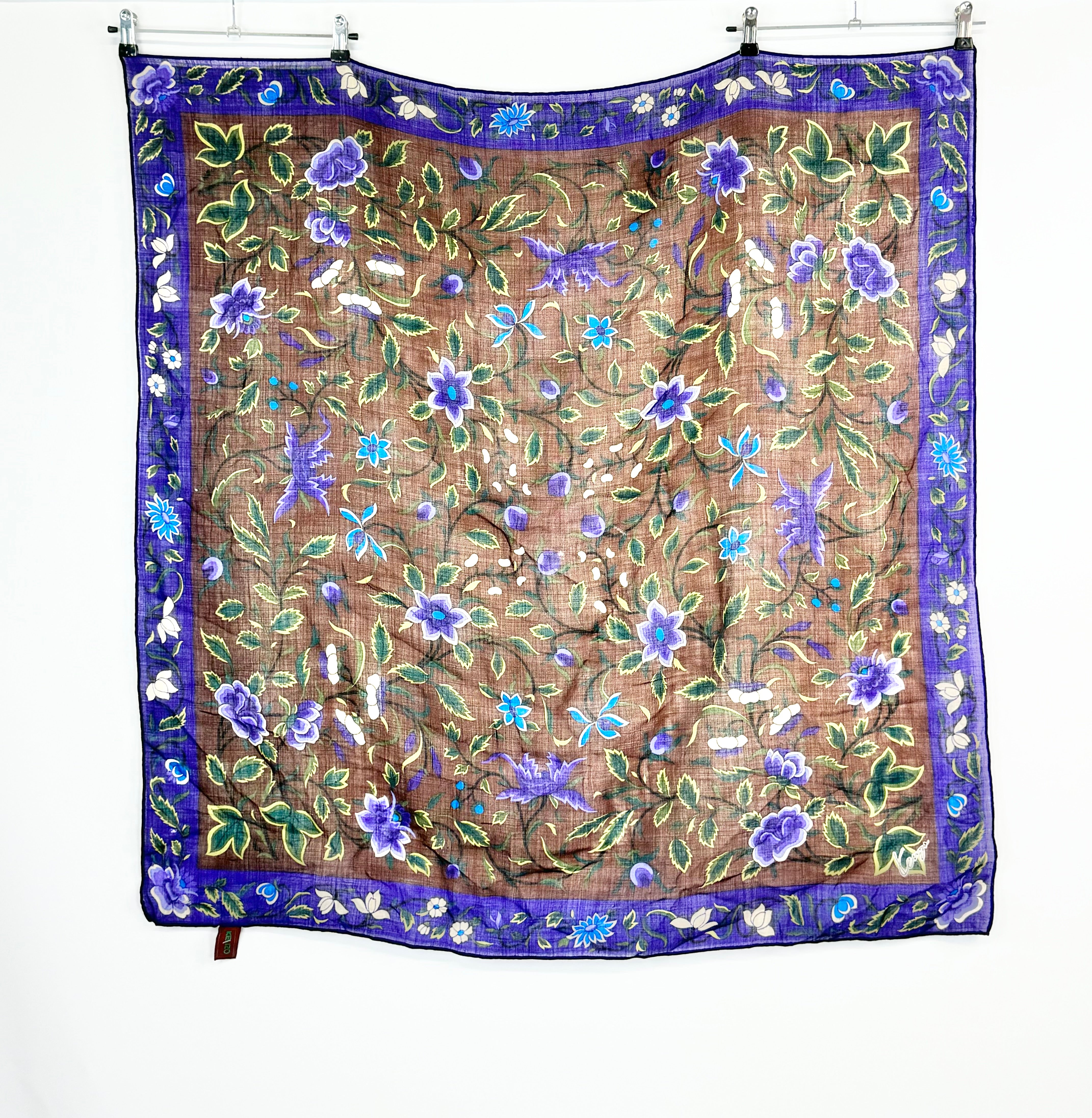 Vintage Kenzo Purple & Brown Retro Floral Pattern Scarf
