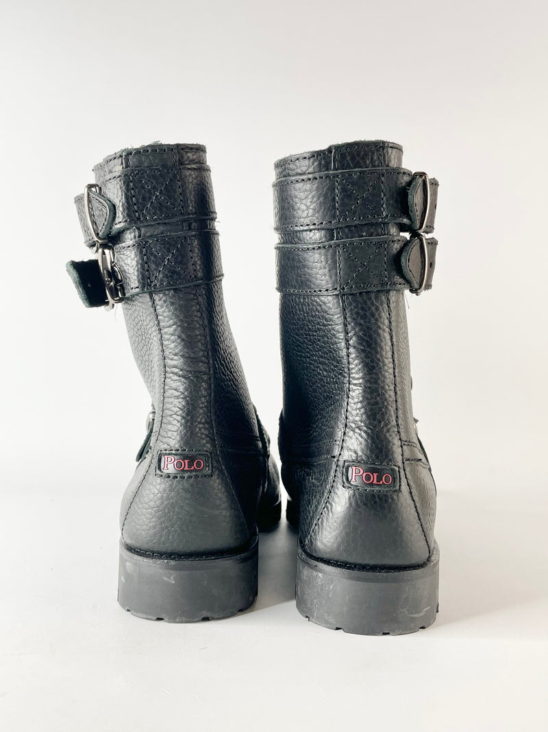 Polo Ralph Lauren Black Leather 'Brockton' Boots - 9.5D