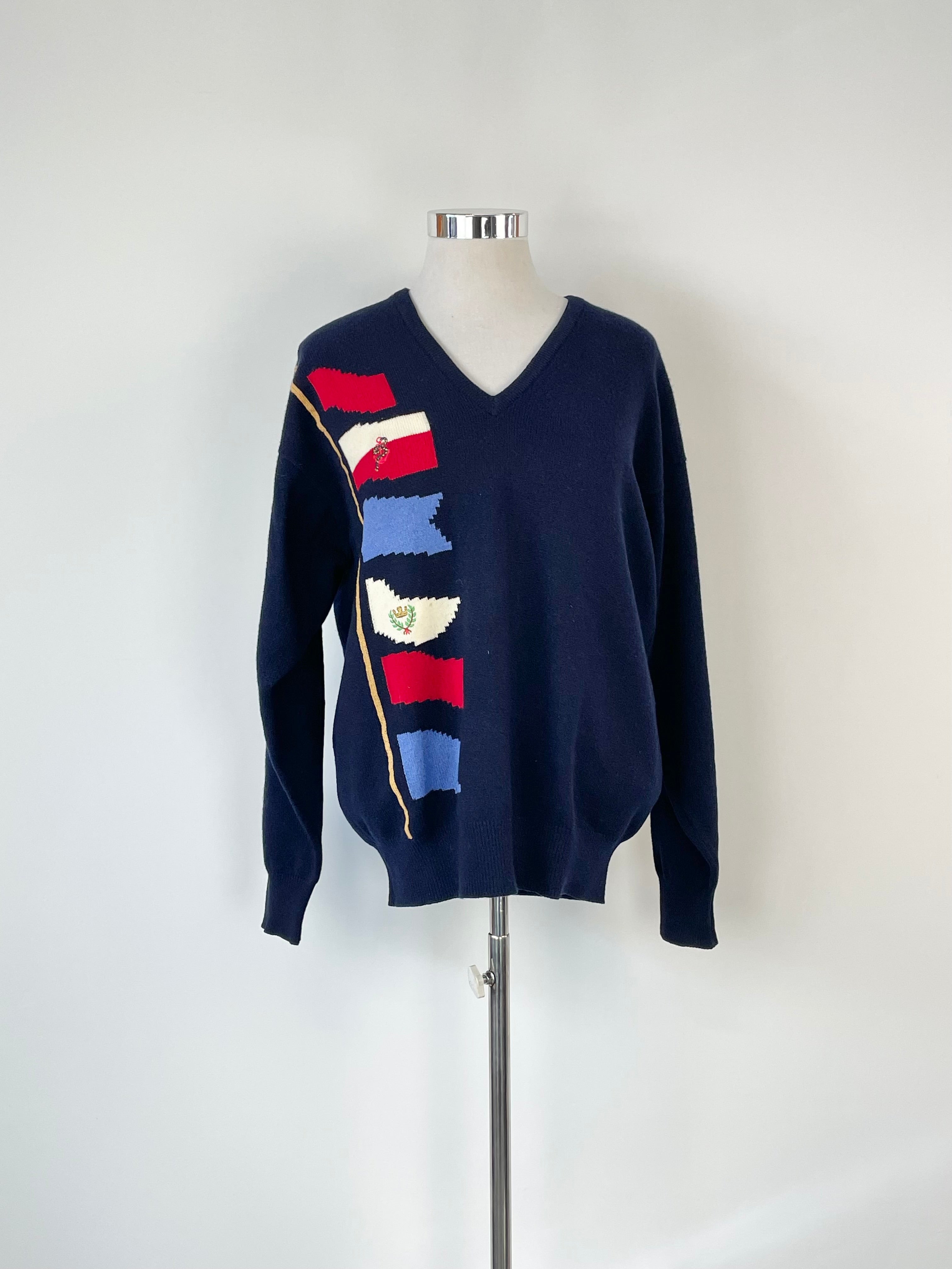 Pringle of Scotland Navy Blue Lambswool Knit Sweater - M