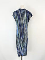 Halston Heritage Blue Striped Cowl Neck Midi Dress- AU8