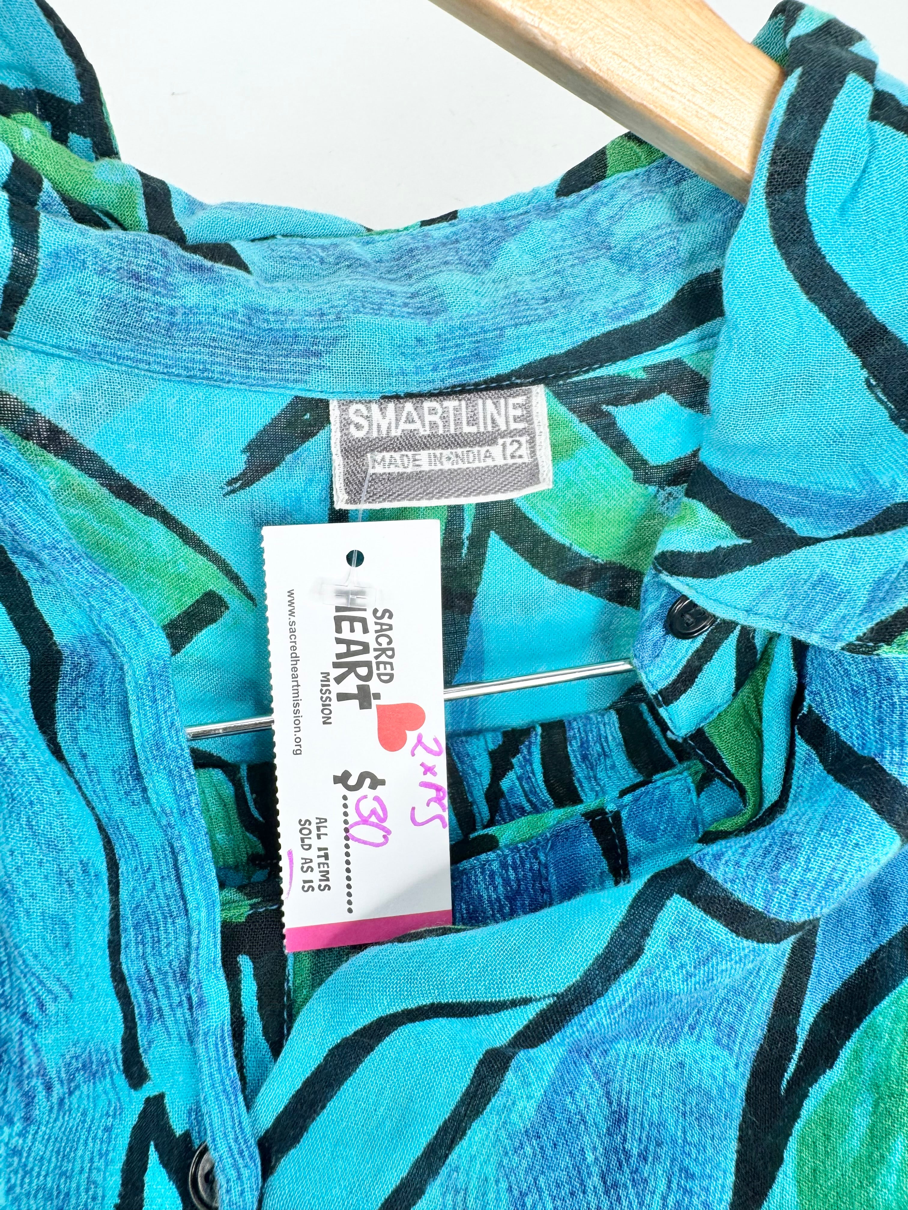 Smartline Blue & Green Patterned Skirt Suit - AU12