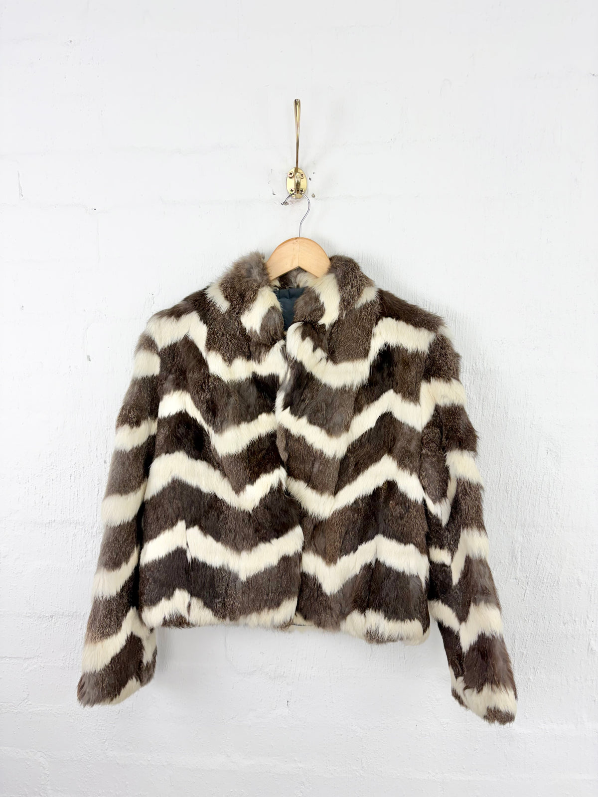 Stephen Dattner White & Grey Striped Fur Jacket - AU14