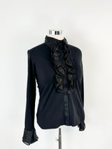 Anne Fontaine 'Patsy' Black Frill Cuffed Long Sleeve Top - AU12