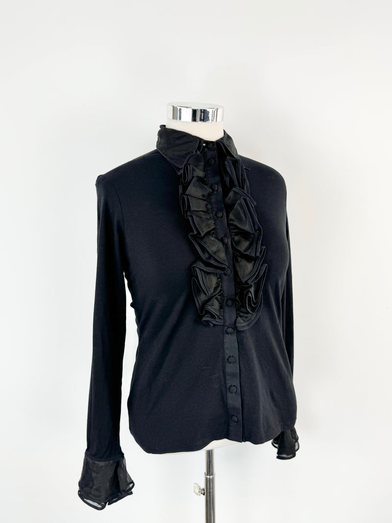 Anne Fontaine 'Patsy' Black Frill Cuffed Long Sleeve Top - AU12