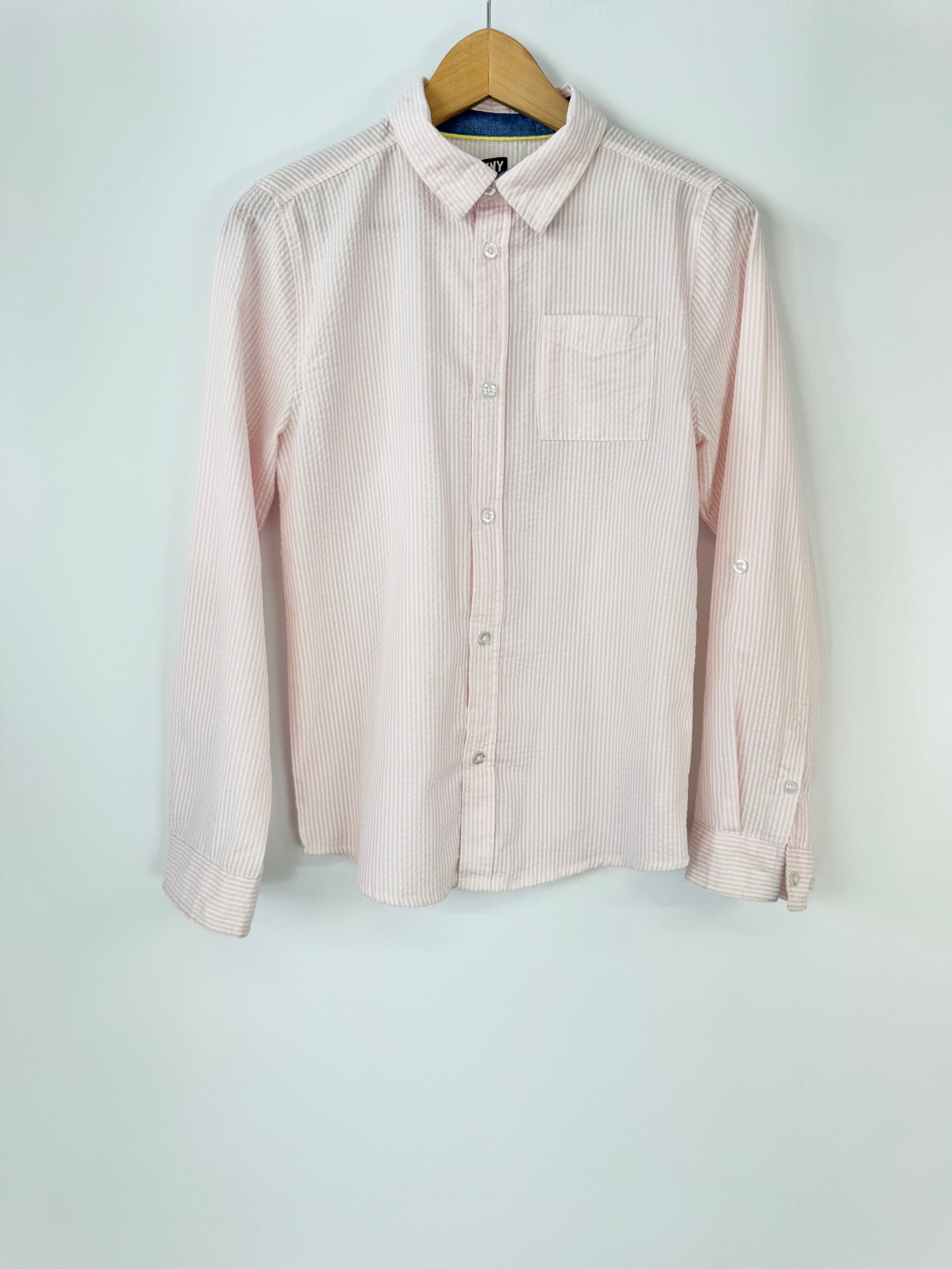 Y2K DKNY Pink & White Stripe Blouse - 14/16