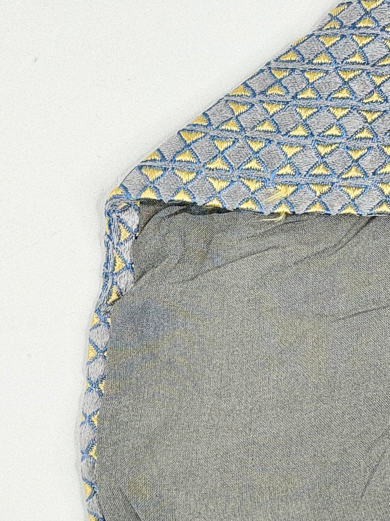 Vintage 90s Charvet Metallic Grey & Yellow Patterned Silk Tie