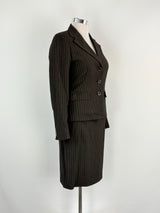 Max Mara Dark Brown Striped Blazer & Skirt Set - AU14