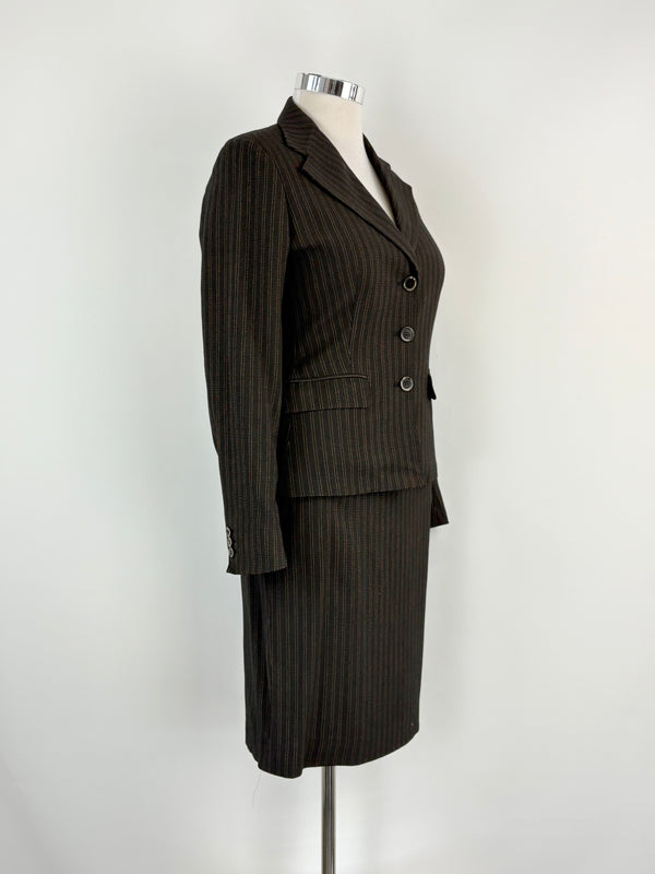 Max Mara Dark Brown Striped Blazer & Skirt Set - AU14