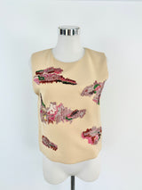 MSGM Beige Beaded Sleeveless Top - AU10