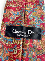 Christian Dior Monsieur Cherry Red & Teal Paisley Silk Tie