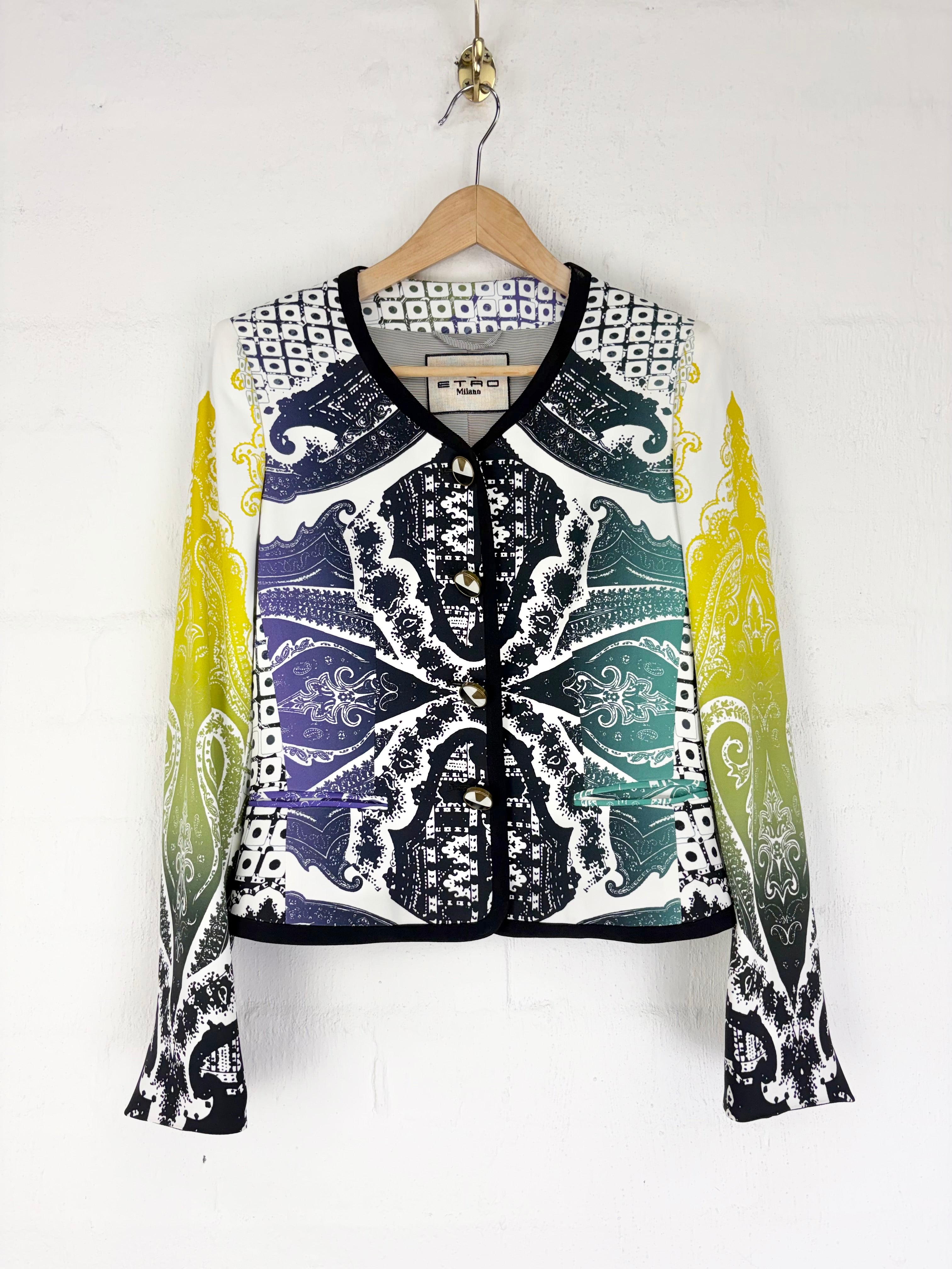 Etro Lime Green, Teal & Violet Paisely Patterned Blazer - AU10/12