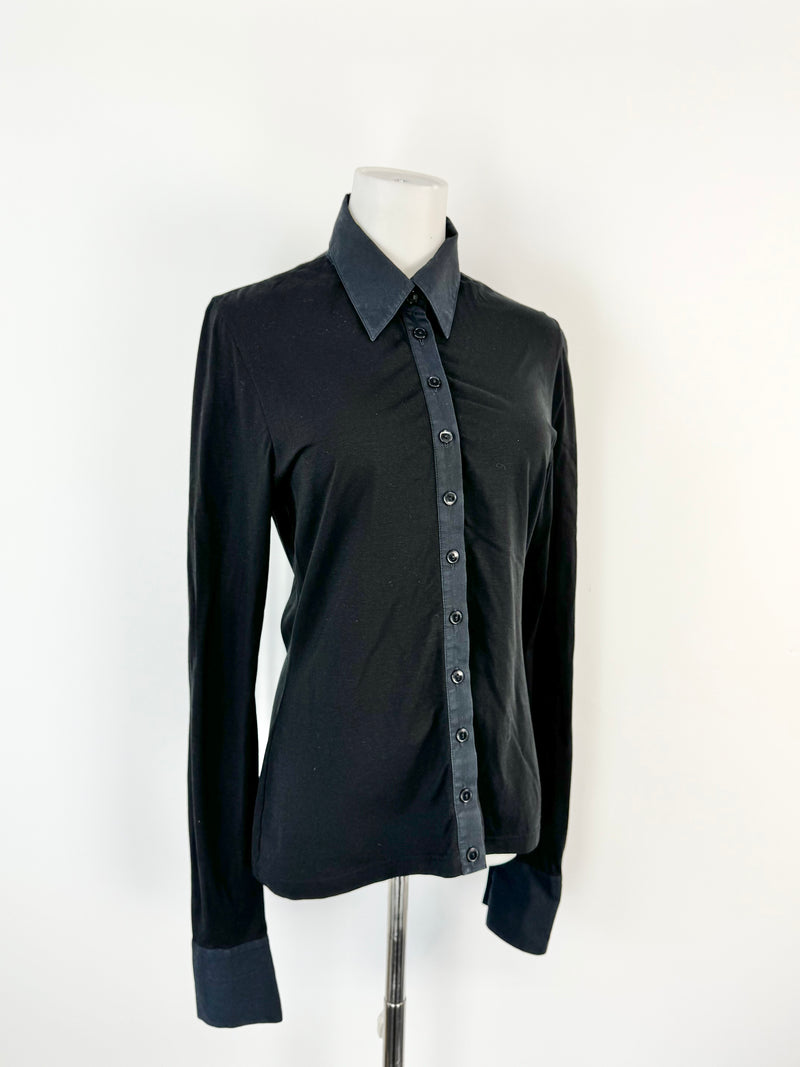 Anne Fontaine Black & Navy Long Sleeve Top - AU6/8