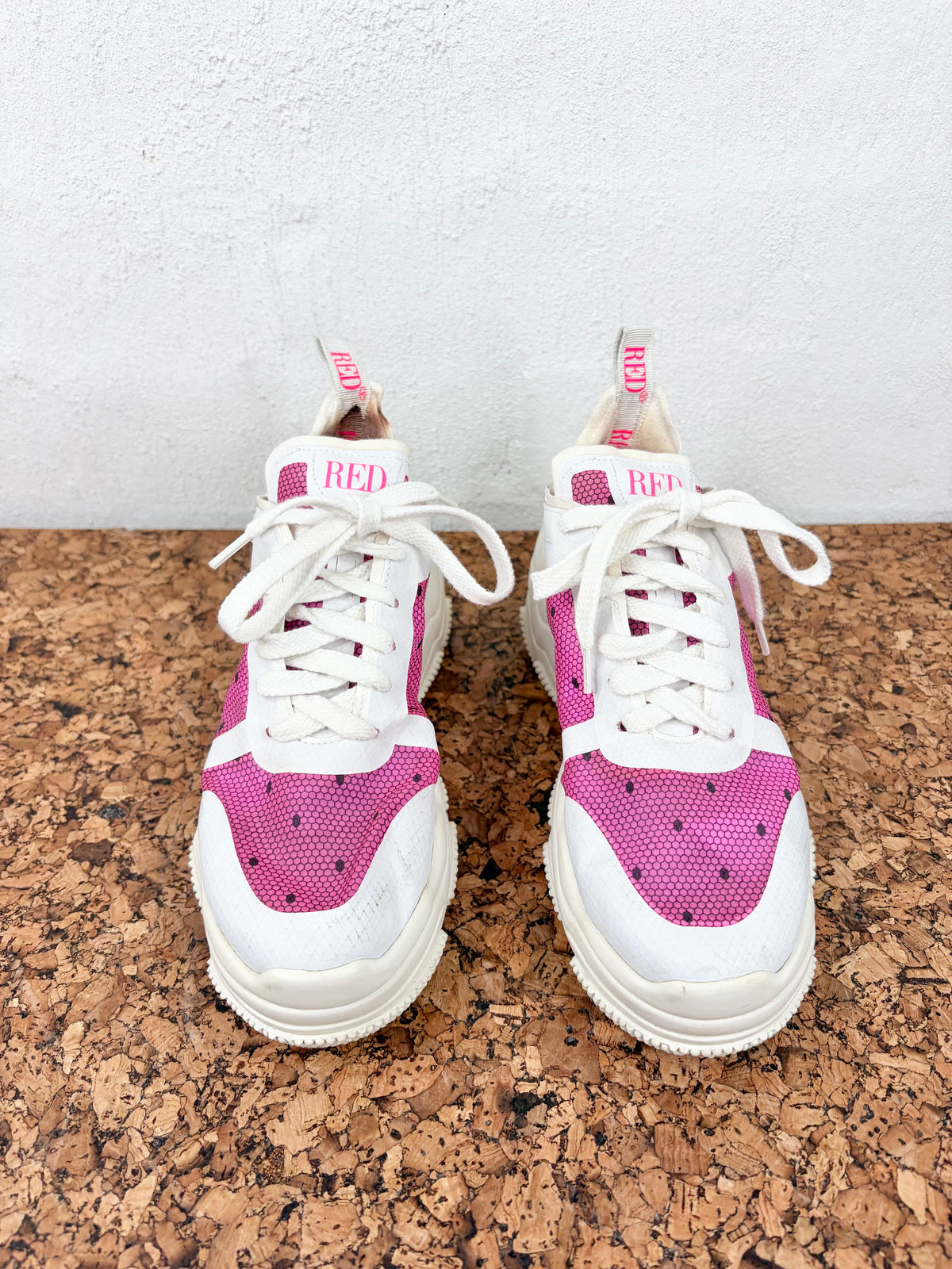 Red Valentino Pink & White Polka Dot Motif See-Through Lace Up Sneakers - EU36