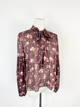 Ulla Johnson Sheer Magenta Pansy Patterned Bishop Sleeve Blouse - AU8