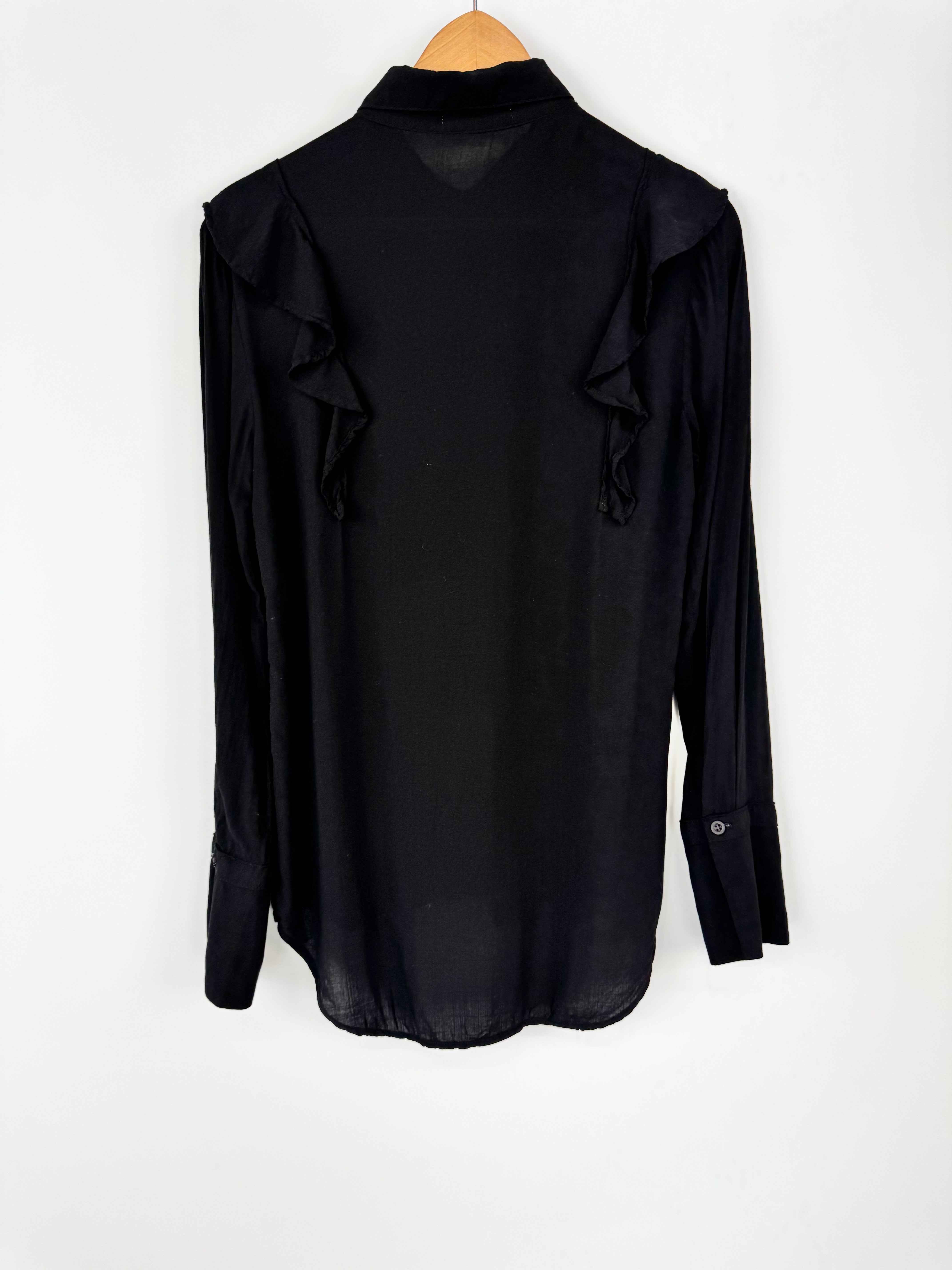Bella Dahl Black Ruffle Trim Button-Down Shirt - AU10