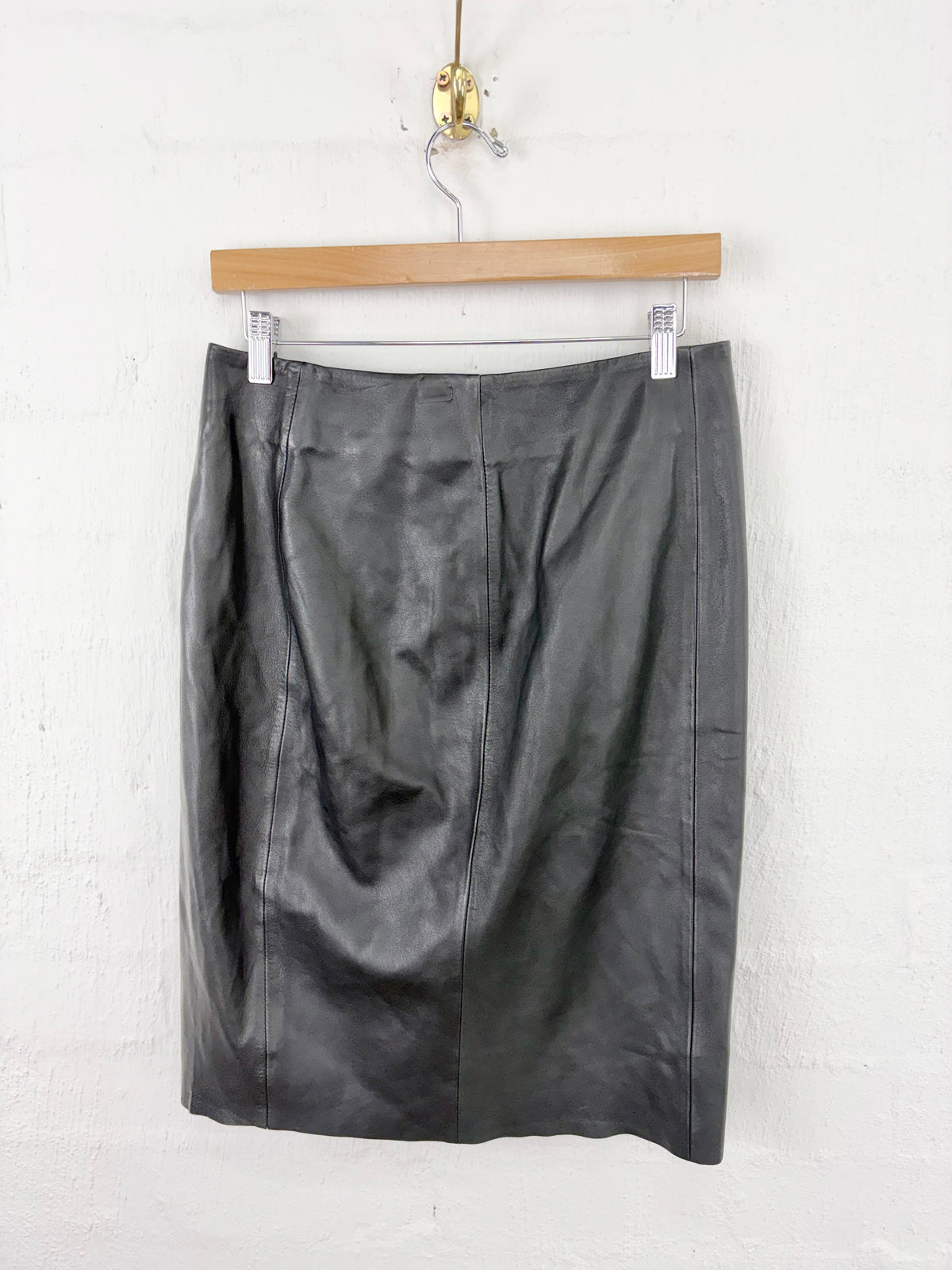 Skin & Threads Buttery Soft Black Leather Zippered Pencil Skirt - AU10