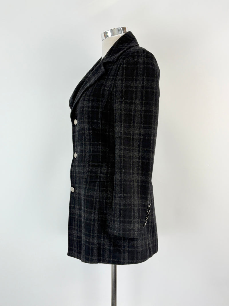 Renoma Paris Black & Grey Striped Wool-Blend Coat - L
