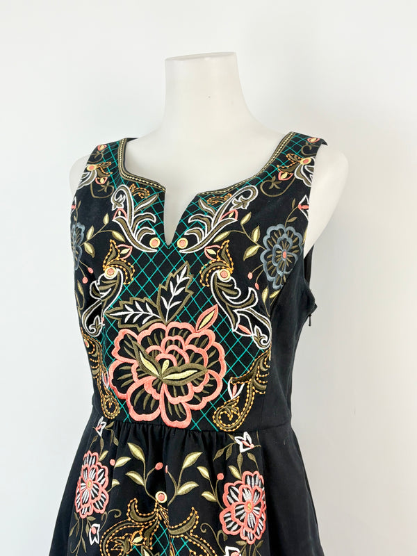 Moulinette Soeurs Black Embroidered-Pattern Midi Dress - AU6/8