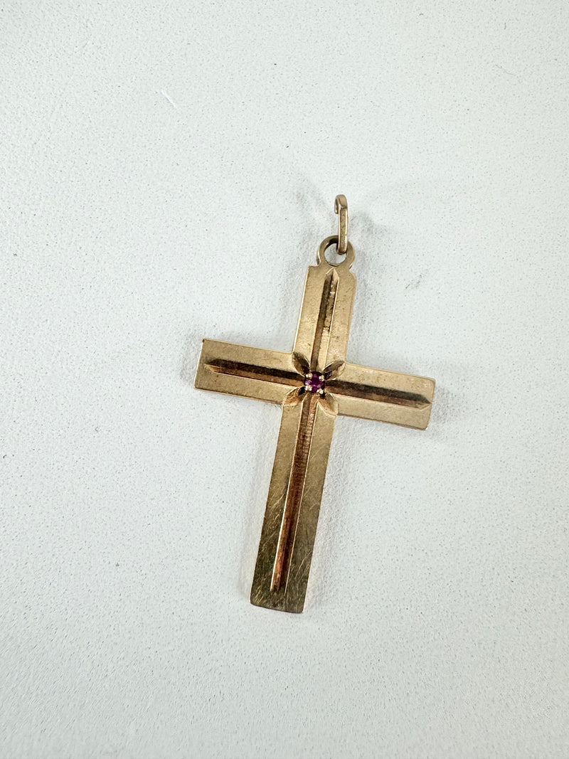 9ct Gold & Ruby Crucifix Pendant