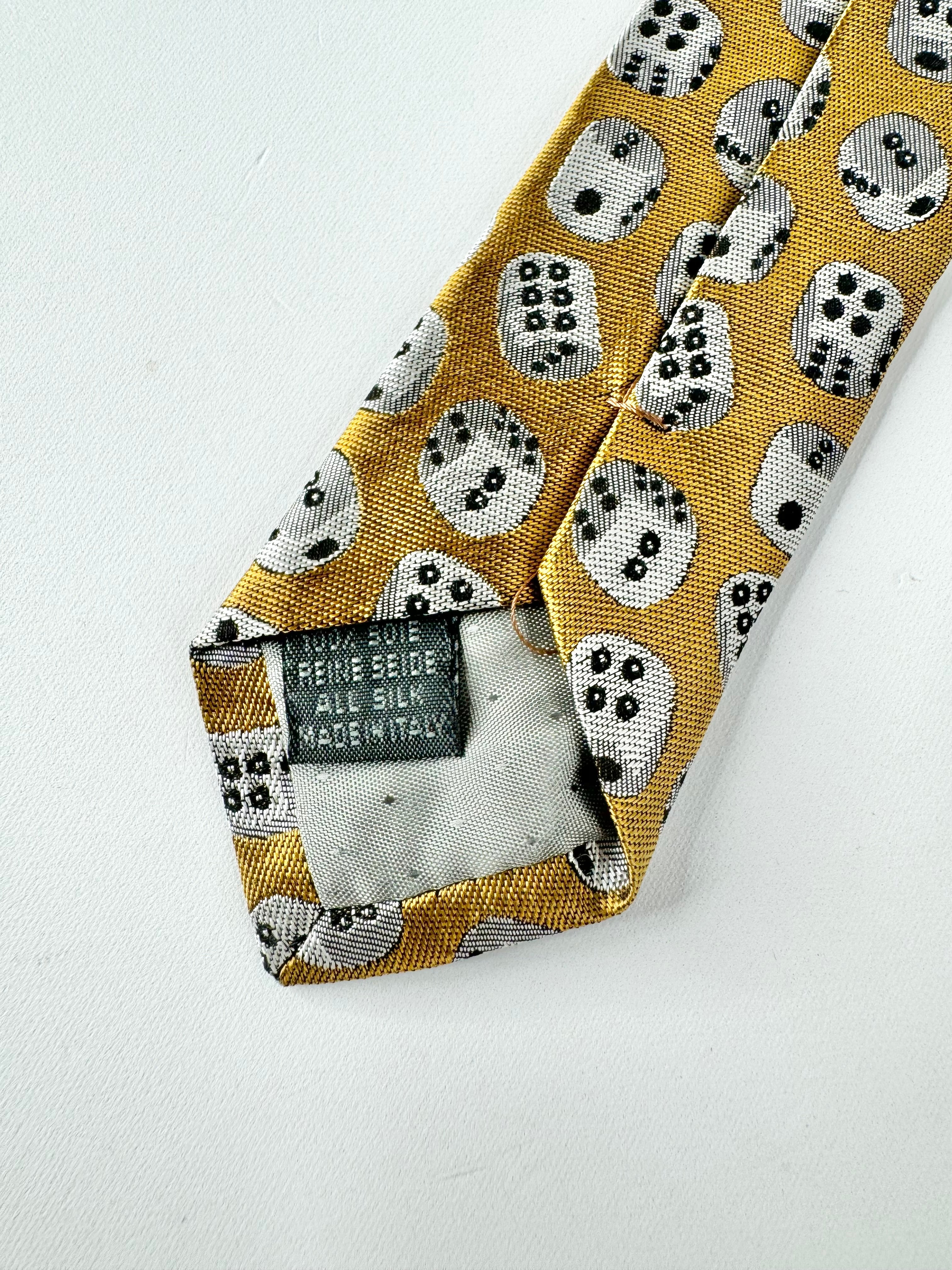 O by Valentino Gold Silk Dice Patterned Tie