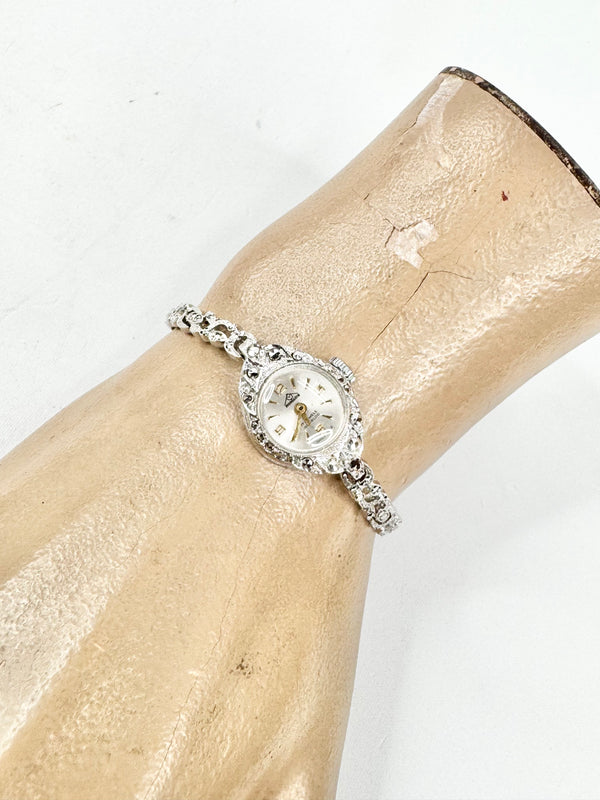 Vintage 1969 Silver Toned Marcasite Wristwatch