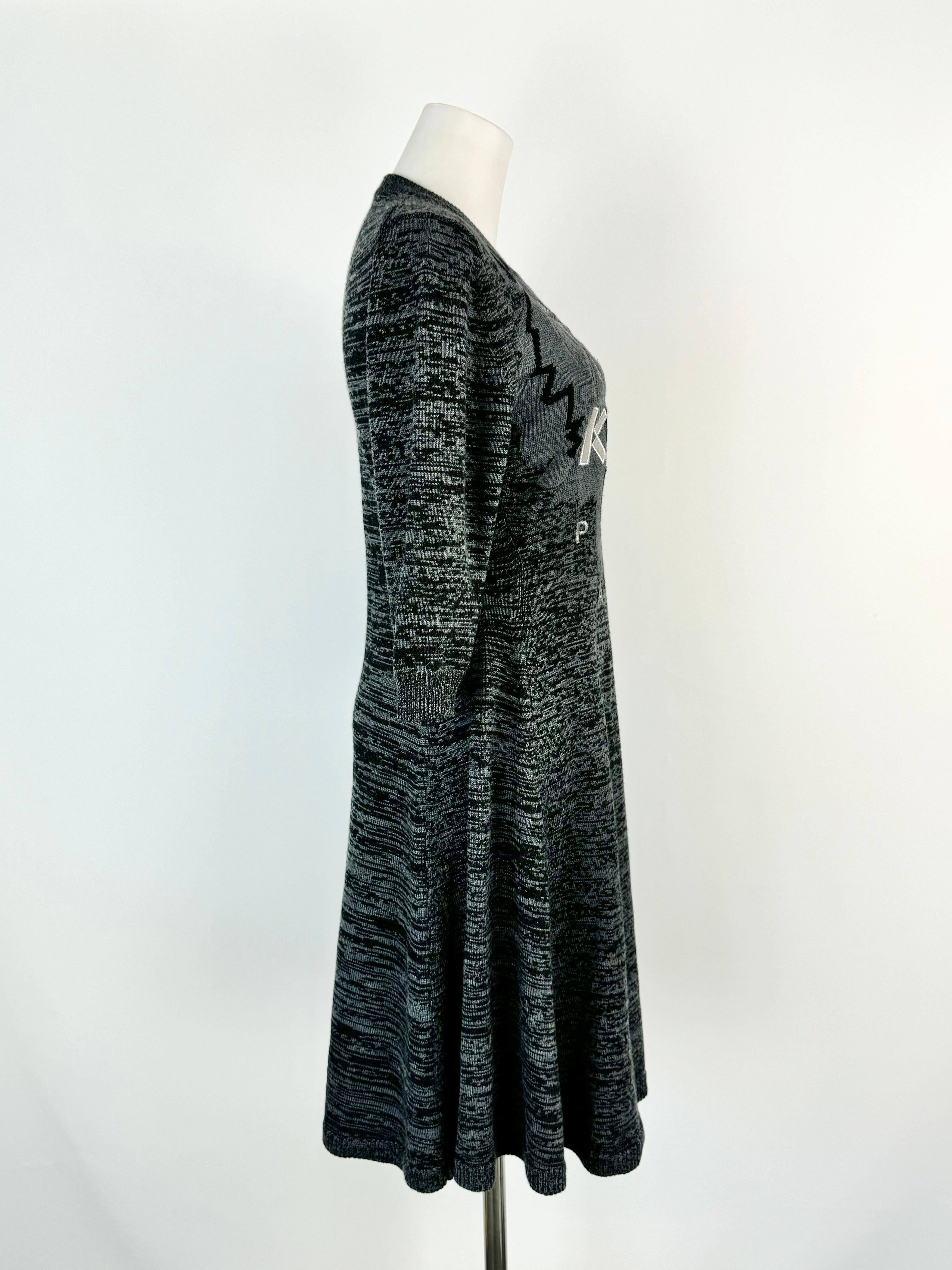Kenzo Grey & Black Tiger Pattern Knitted Dress - AU10