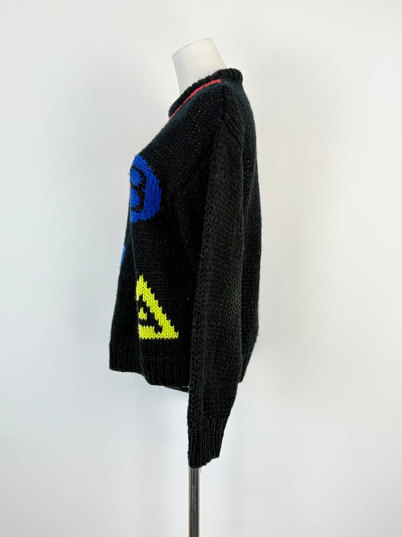 R-Jay Honey Vintage Hand-Knitted Black Wool Sweater - AU10