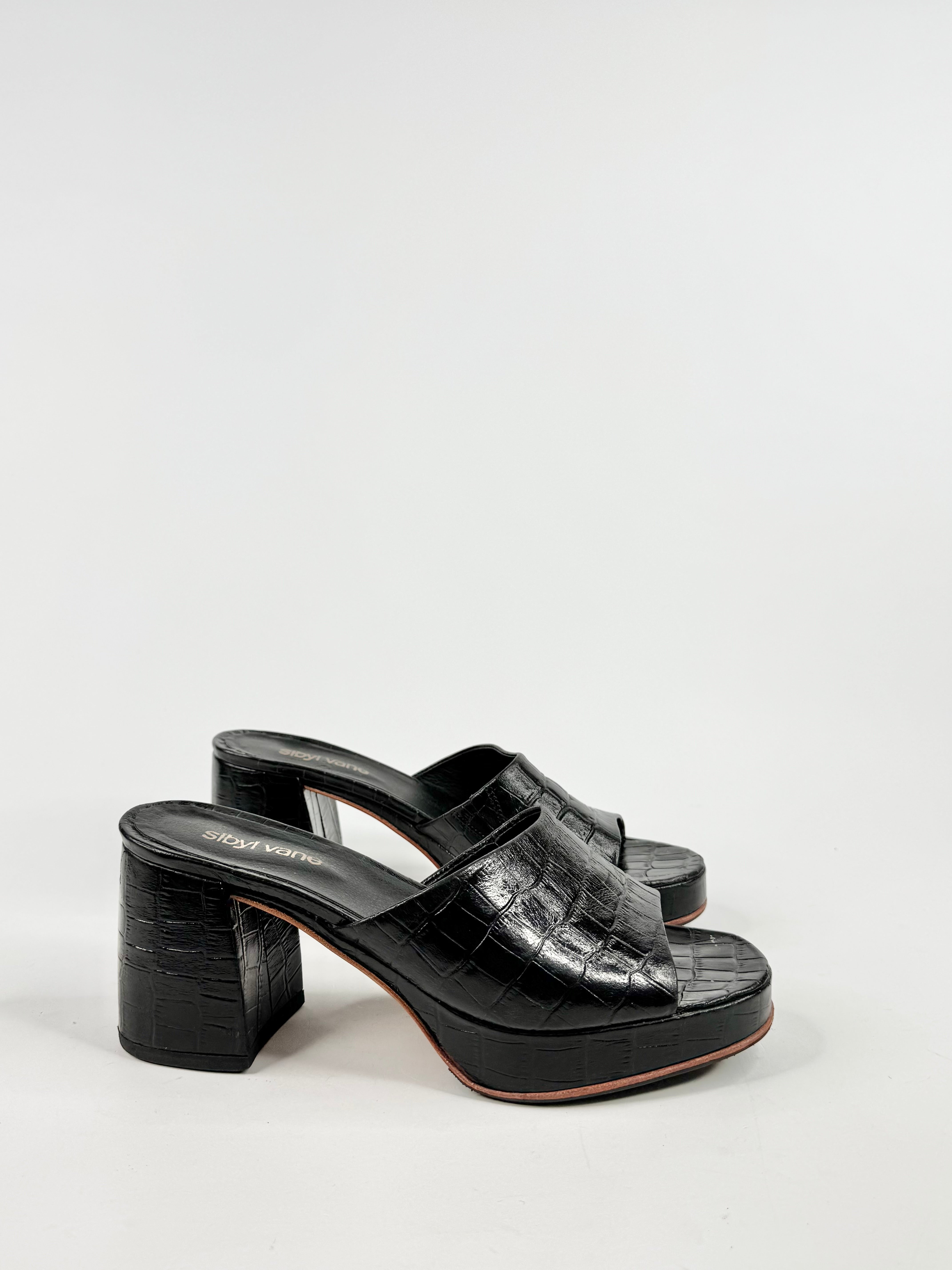 Sibyl Vane Black Faux Croc Heels - EU40