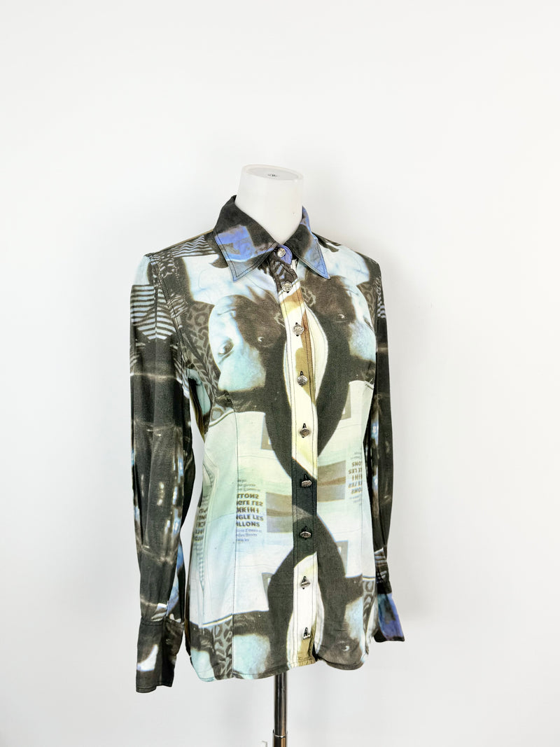 Jeans by Christian Lacroix Blue Fitted Photograph Shirt - AU6/8