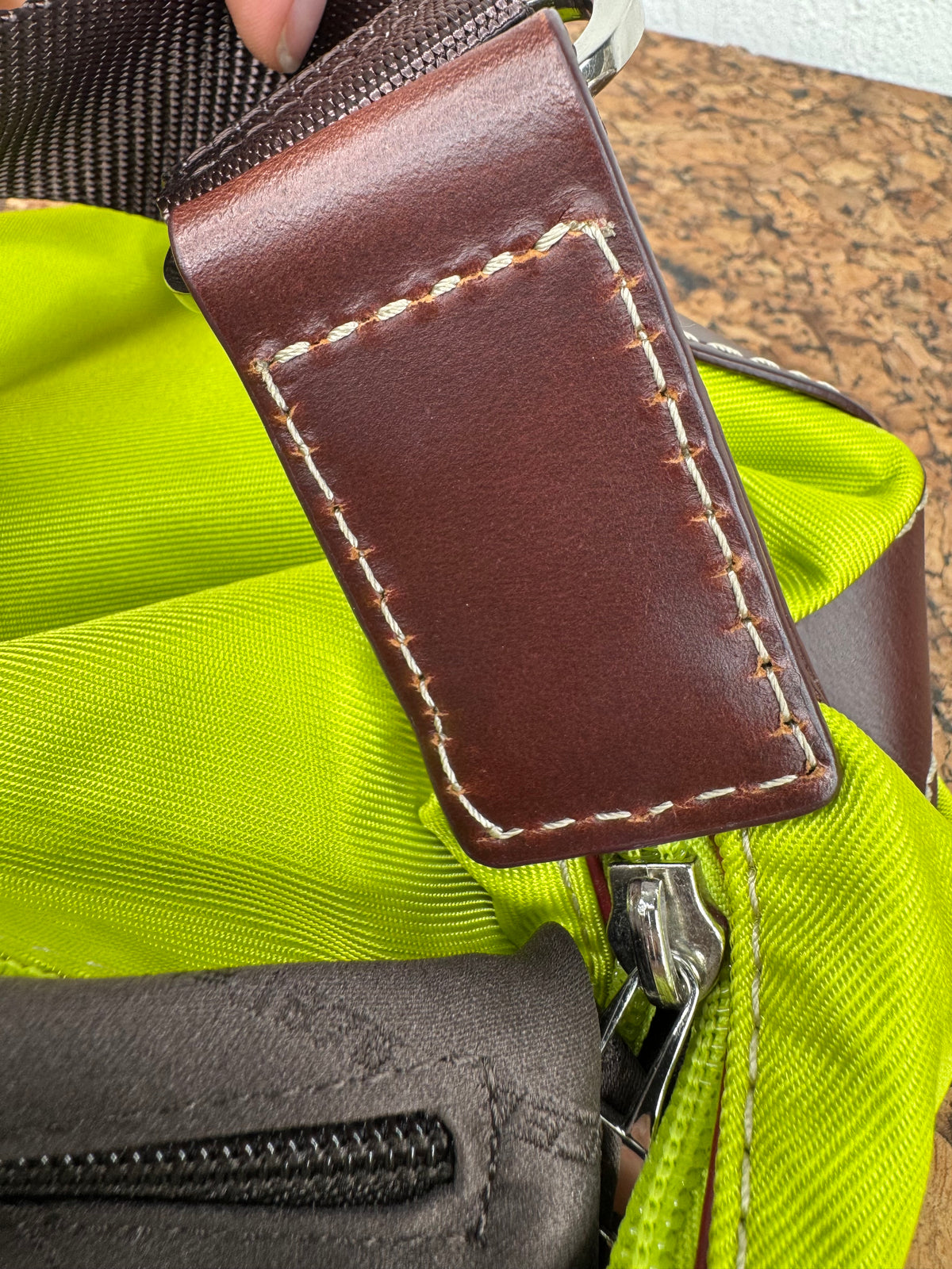 Lancel Lime Green Nylon Shoulder Bag