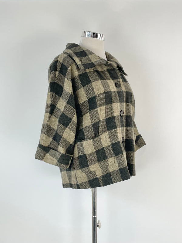 Weekend Max Mara Taupe & Black Checkered Wool Jacket - AU12/14