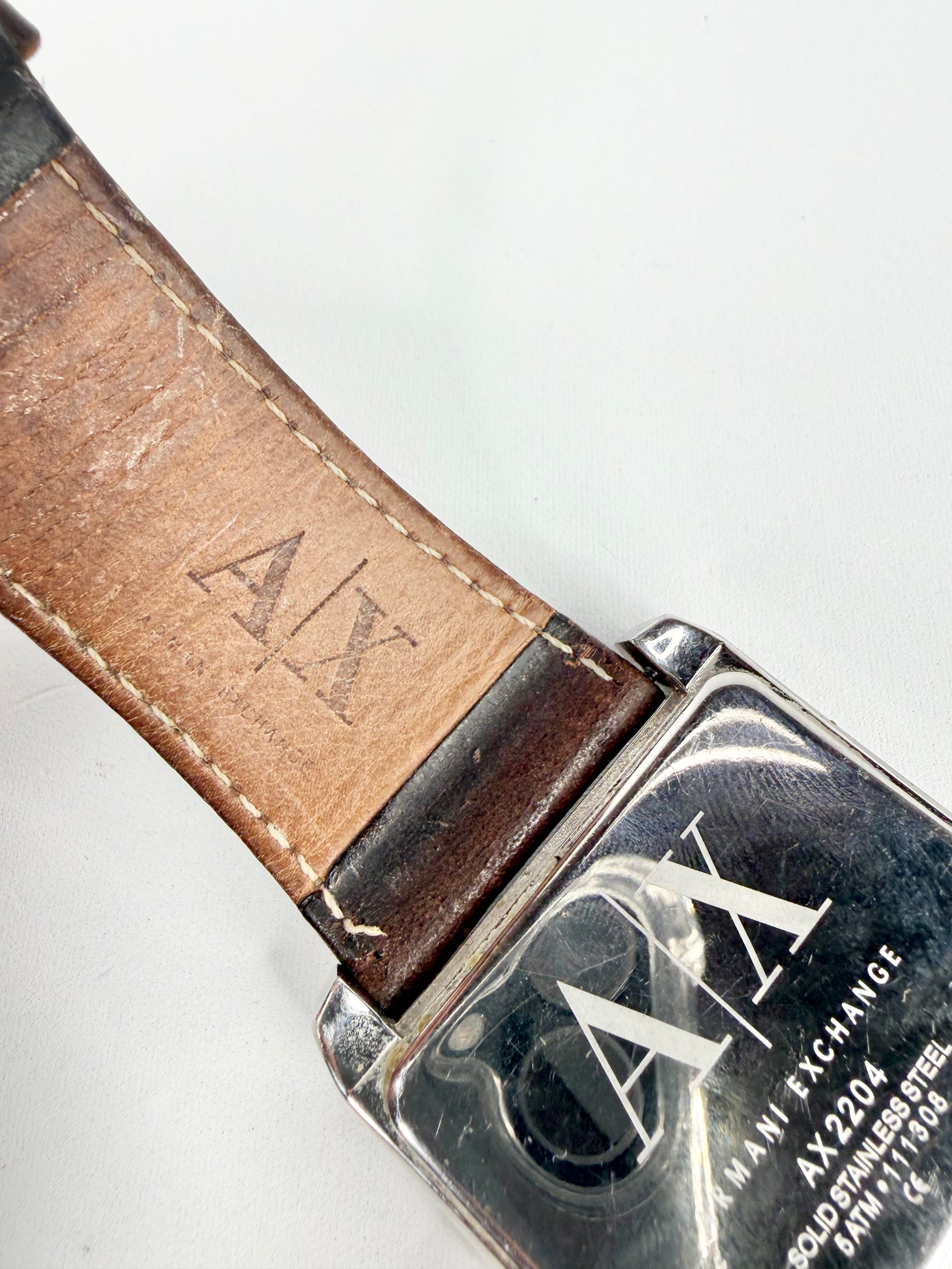Armani Exchange Large Square 'Tenno' Ivory Grid Pattern Watch