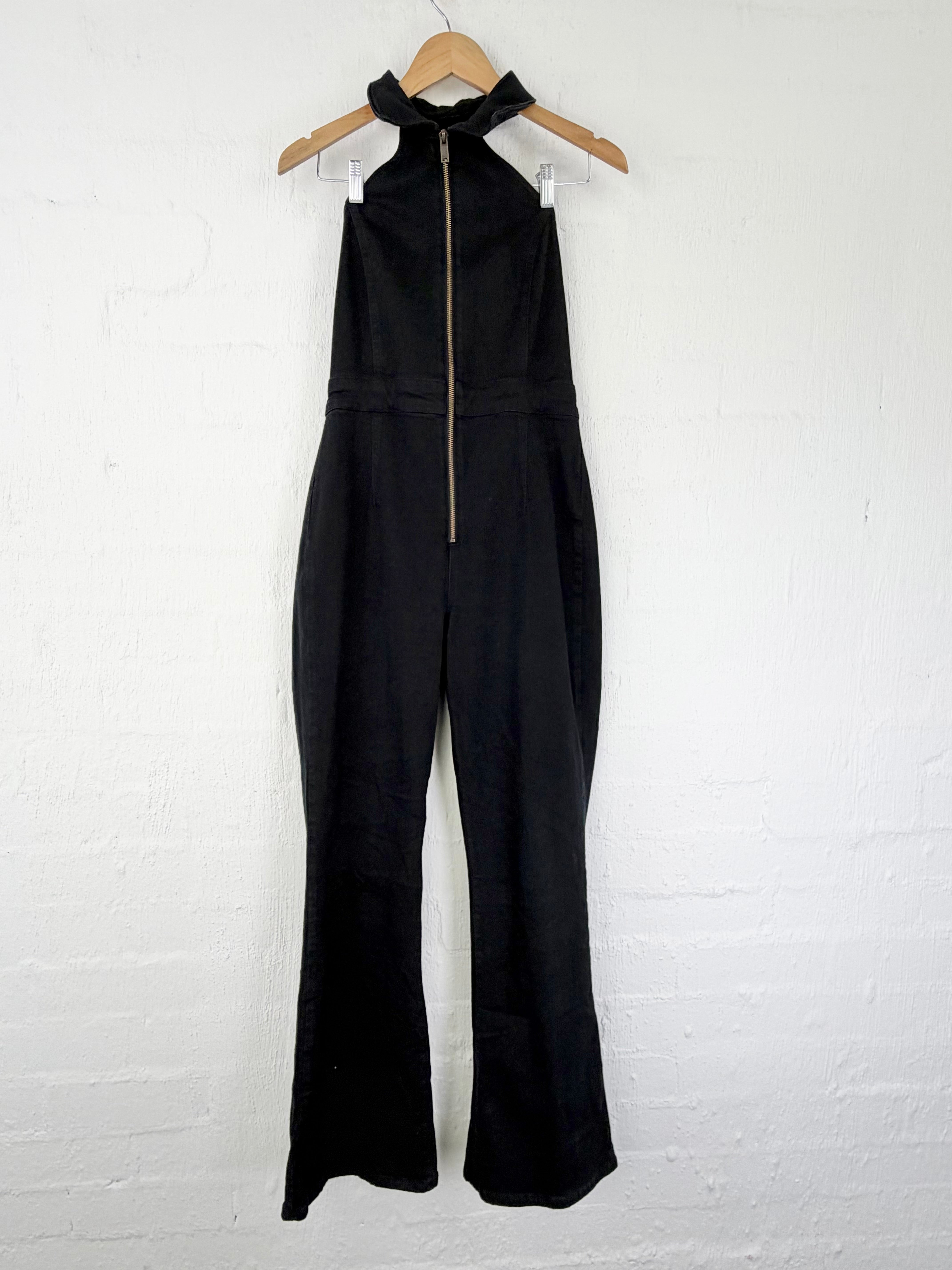 Reiss Black Halter Neck Retro Style Jumpsuit - AU12