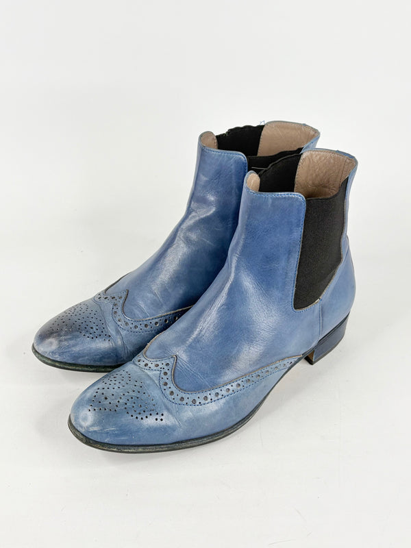 Habbot. Blue Leather 'Juggler' Ankle Boots - EU40