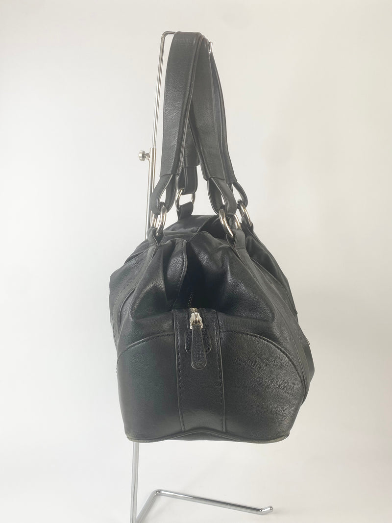 Oroton Large Black Leather Shoulder Bag