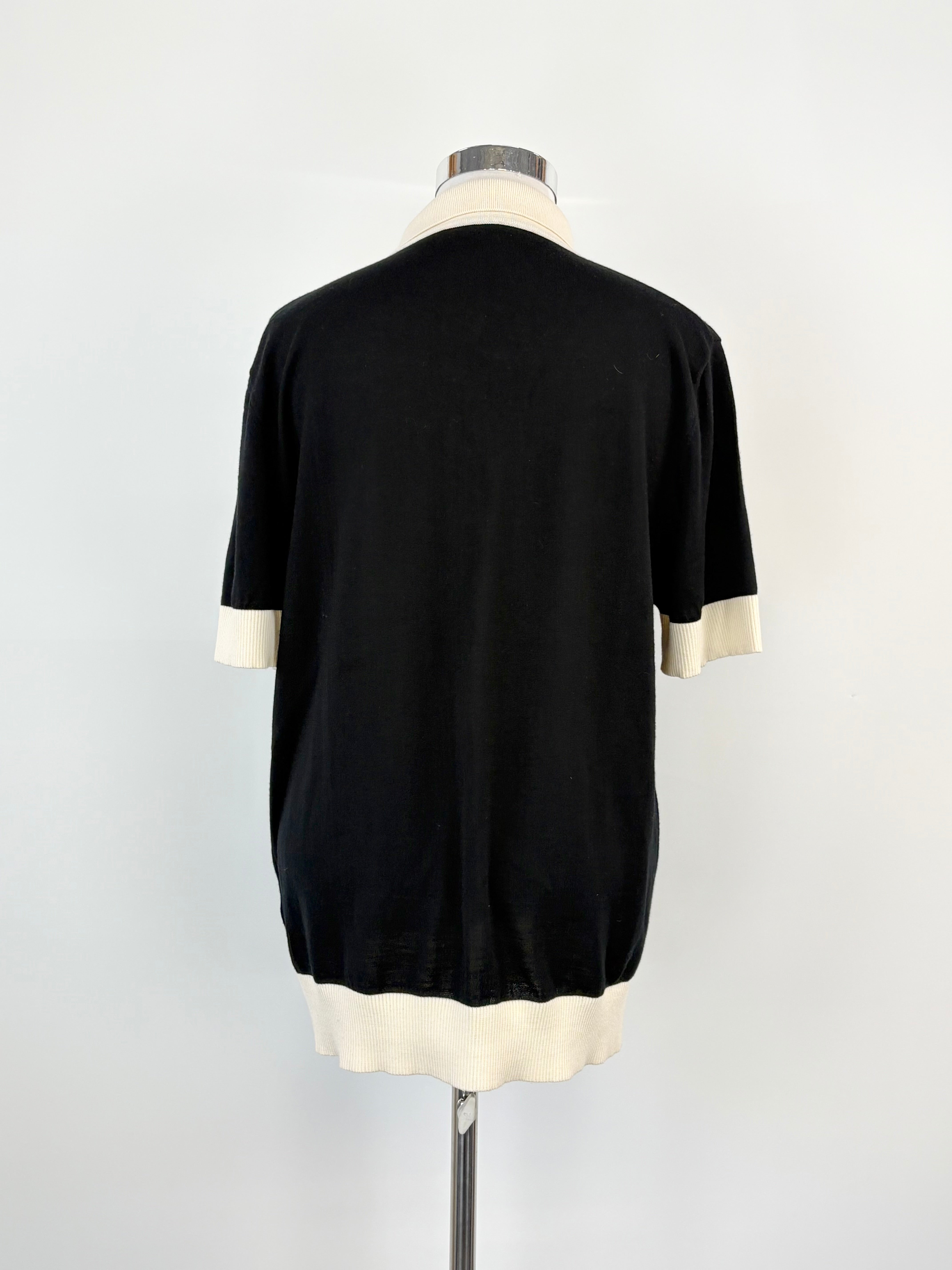 Balmain Black & Cream Trims Wool Polo - XXL