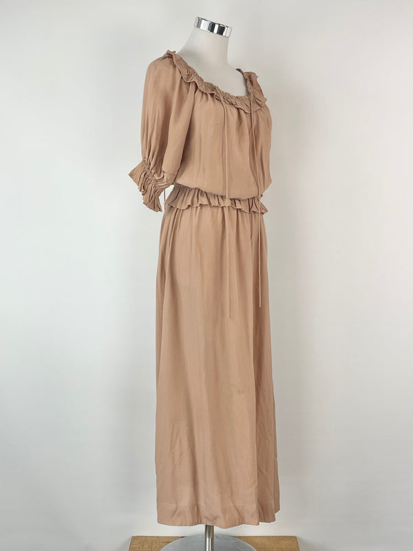 S/W/F Ruffled Sleeve Tan Maxi Dress - AU10