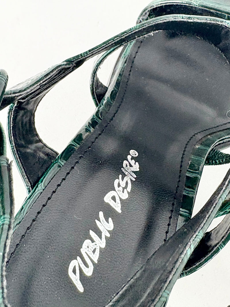 Public Desire Green-Croc 'Gracie' Platform Sandals - EU38