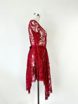 Lover Burgundy 'Serpent' Lace Midi Dress - AU8/10