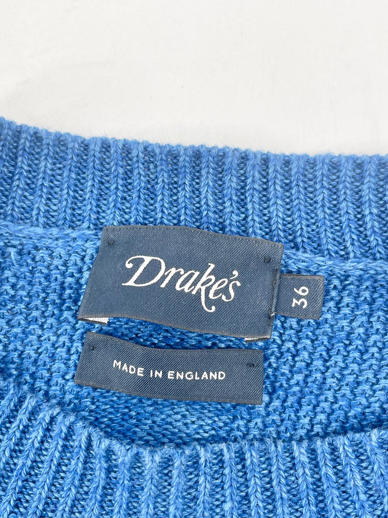 Drake's Blue Ribbed Knit Linen & Merino Blend Sweater - AU8